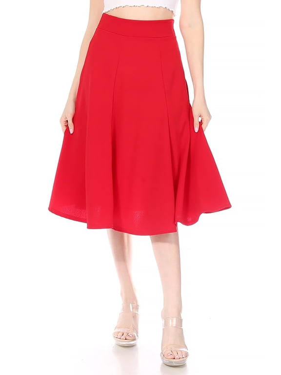 Solid Flared Lightweight Elastic Long Midi A-line Skirt