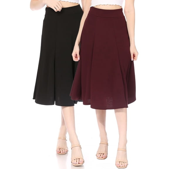 Women's Solid Flared Lightweight Elastic Waist A-line Skirt Pack of 2