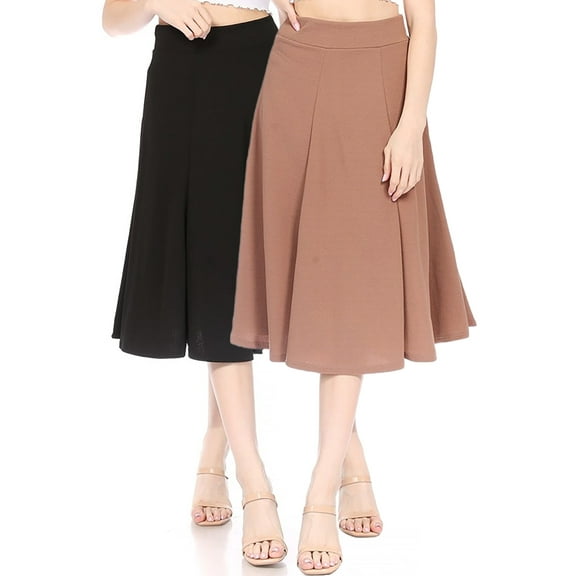 Women's Solid Flared Lightweight Elastic Waist A-line Skirt Pack of 2
