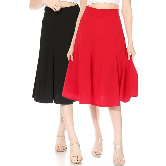 Women's Solid Flared Lightweight Elastic Waist A-line Skirt Pack of 2