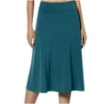 thumbnail image 1 of Women's Solid Flared Lightweight Elastic Waist Classic Midi Skirt, 1 of 5
