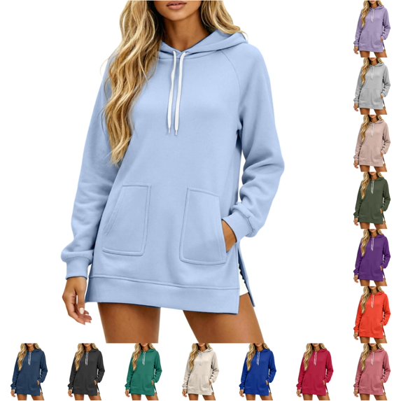 Women's Solid Hooded Sweatshirt Relaxed Fit Minimalist Casual Top