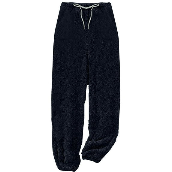 Women's Solid Fleece Lounge Pants Plus Size Elastic Waist Thick Sherpa Warm Pajamas Pants Casual Cozy Pjs Bottoms