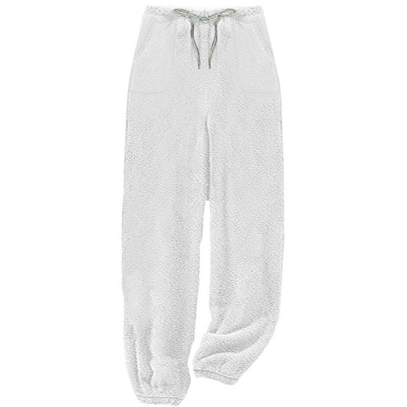 Women's Solid Fleece Lounge Pants Plus Size Elastic Waist Thick Sherpa Warm Pajamas Pants Casual Cozy Pjs Bottoms
