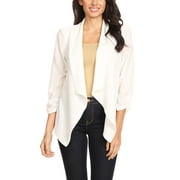 Womens Solid Floral Print Loose Fit 3/4 Sleeve Open Front Cardigan Blazer Jacket