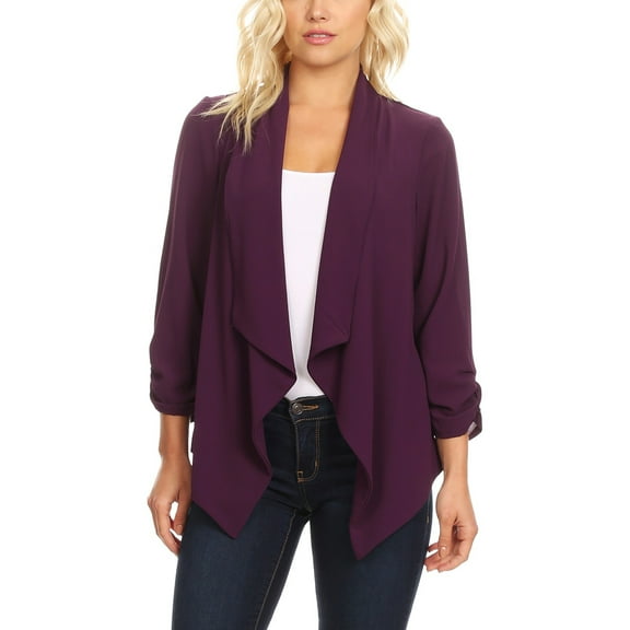 Moa Collection Women's Casual Relaxed Fit Open Front Blazer Jacket