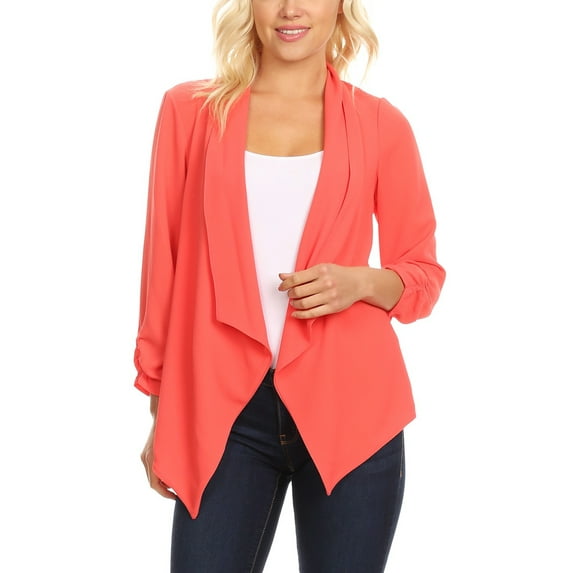Moa Collection Women's Casual Relaxed Fit Open Front Blazer Jacket