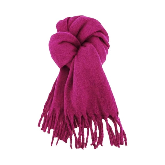 Women's Solid Fringed Long Warm Scarf with Soft Texture for Fall Winter Daily