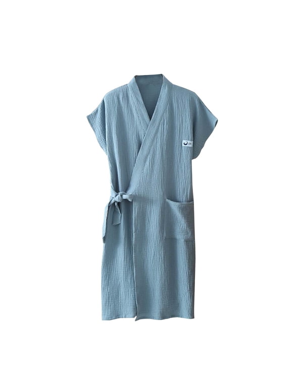 Women’s Solid Gauze Wearable Bath Towel Robe, Sleeveless Wrap Design, Quick Water Absorbent Soft Loungewear Bathrobe for Shower Spa Daily Indoor Use Light Blue XL