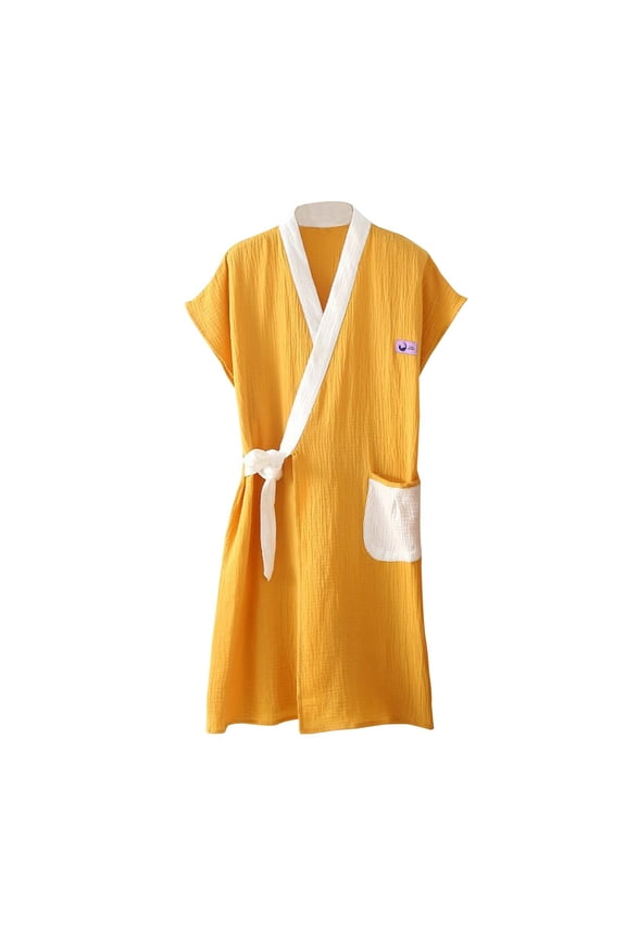 Women’s Solid Gauze Wearable Bath Towel Robe, Sleeveless Wrap Design, Quick Water Absorbent Soft Loungewear Bathrobe for Shower Spa Daily Indoor Use Yellow XXL