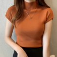 thumbnail image 1 of Women's Solid Half Turtleneck Fashion Slim Knitted Short Sleeve T-Shirt, 1 of 2