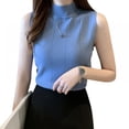 thumbnail image 1 of Women's Solid Half Turtleneck Fashion Slim Knitted Sleeveless Pullover Crop Tank Top T-Shirt, 1 of 4