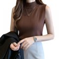 thumbnail image 1 of Women's Solid Half Turtleneck Fashion Slim Knitted Sleeveless Pullover Crop Tank Top T-Shirt, 1 of 3