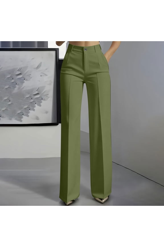 Women’s Solid High Waist Draped Wide Leg Business Suit Pants, Elegant With Side Functional Pockets, Structured Tailored Trousers For Office Business Daily Outfits Army Green XL