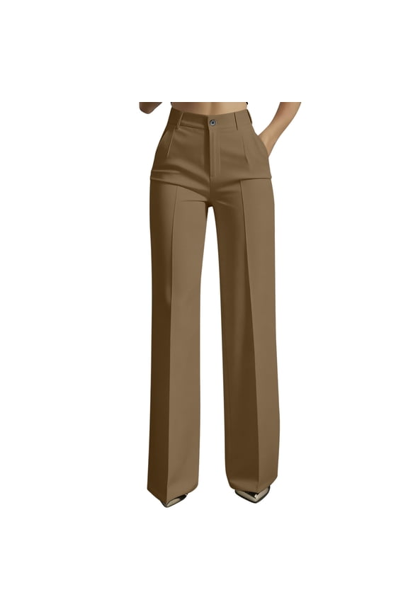 Women's Solid High Waist Hanging Straight Tube Temperament Wide Leg Suit Pants With Pockets
