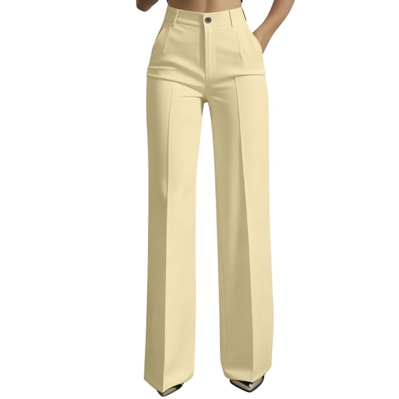Women's Solid High Waist Hanging Straight Tube Temperament Wide Leg Suit Pants With Pockets
