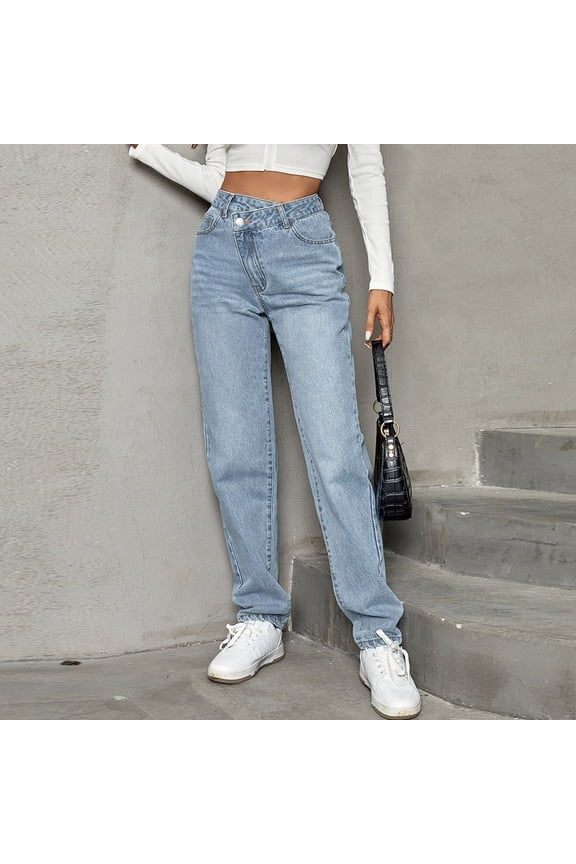 Women's Solid High Waist Loose Fit Denim Pants Fashionable And Denim Knit Pants Tall Woman Clothes Super Straight Jean Pants for Women Size 12 Women's plus Pants 18 plus Womens Jean Sweat Pants