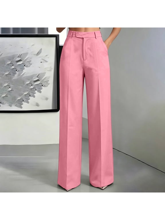 Women’s Solid High Waist Wide Leg Business Suit Pants, Elegant Temperament Tailored Trousers For Office Commute And Business Daily Matching Pink L