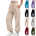 thumbnail image 1 of Women's Solid High Waist Wide Leg Sweatpants with Deep Side Pockets, Elastic Ribbed Cuff Breathable Long Casual Pants for Errands Travel Light | TruHer,Blue XL, 1 of 7