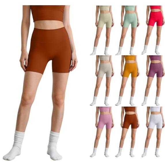 Women's Solid High Waisted Biker Shorts Seamless Yoga Workout Shorts Gym Athletic Running Compression Shorts Butt Lifting Tummy Control Yellow