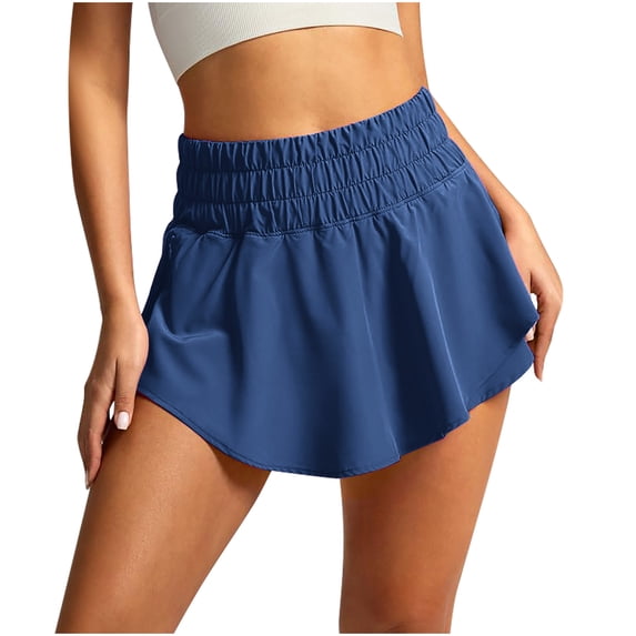 Women's Solid High-Waisted Double-Layer Yoga Shorts for Fitness, Tennis & Activewear