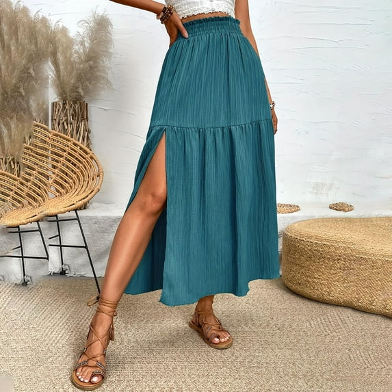 Women's Solid High Waisted Ruched Split Thigh Bodycon Midi Skirt Button-Up Cami Dress Renaissance Costumes For Women