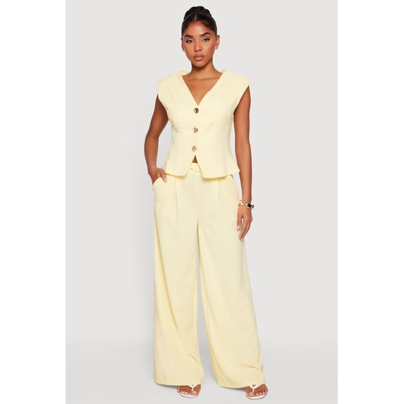 Women's Solid High Waisted Wide Leg Dress Pants with Belt