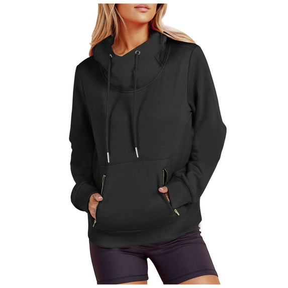 Women's Solid Hooded Sweatshirt Pocket Zipper Hoodies