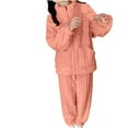 thumbnail image 1 of Women's Solid Jacquard Furry Loungewear Oversized Long Sleeve Zip Shirts and Pants Sets Baggy Thick Warm Fleece Lounge Sets, 1 of 5