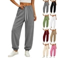 thumbnail image 1 of Women's Solid Jogger Pants Elastic Waist Adjustable Drawstring Loose Athletic Long Trousers with Pockets, Soft Casual Sport Bottoms for Workout, Daily Walking and Loungewear White, 1 of 7