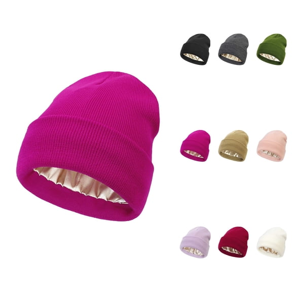 Women's Solid Knit Beanie Hat with Silk Lining â Soft Slouchy Warm Acrylic Winter Woolen Hat, Skull Cap for Autumn and Winter
