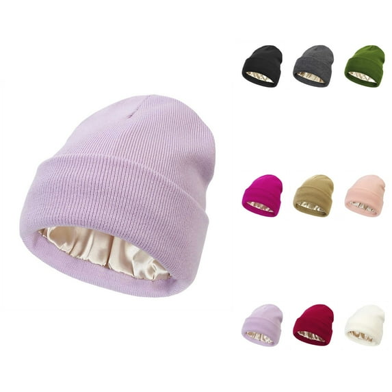Women's Solid Knit Beanie Hat with Silk Lining â Soft Slouchy Warm Acrylic Winter Woolen Hat, Skull Cap for Autumn and Winter
