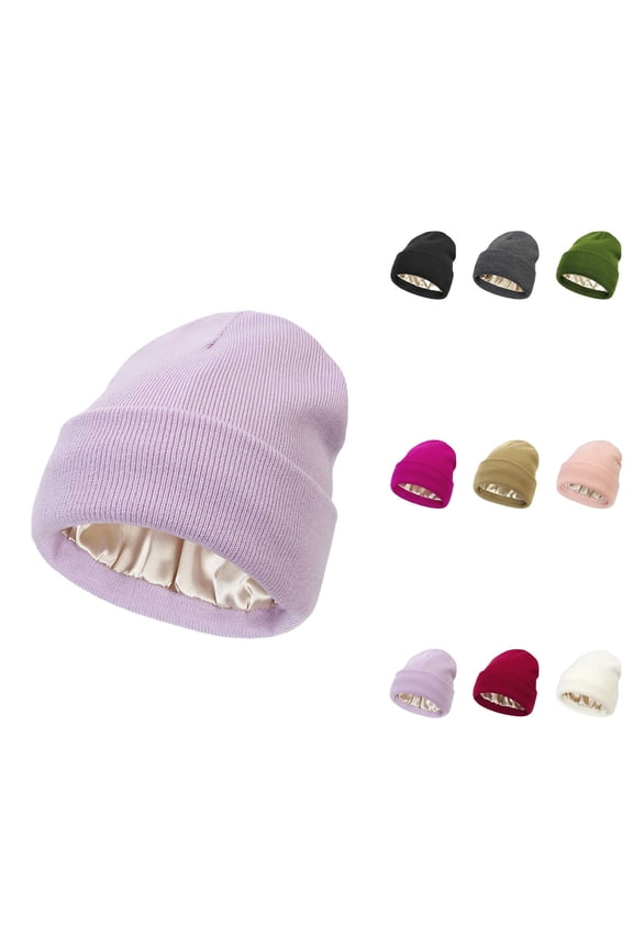 Women's Solid Knit Beanie Hat with Silk Lining â Soft Slouchy Warm Acrylic Winter Woolen Hat, Skull Cap for Autumn and Winter