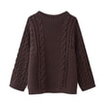thumbnail image 1 of Women's Solid Knit Cable Sweater Casual Long Lantern Sleeve Pullover Crew Neck Knitted Tops, 1 of 3