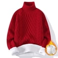 thumbnail image 1 of Women's Solid Knit Cable Sweater Turtleneck Casual Long Lantern Sleeve Pullover Crew Neck Knitted Tops 2025 Fall Winter Clothes (Red,Medium), 1 of 5