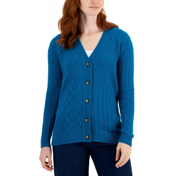 Women's Solid Knit Cardigan Electric Teal L