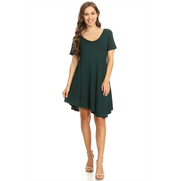 Women's Relaxed Fit Knit Short A-Line Dress with V-Neck and Asymmetrical Hem