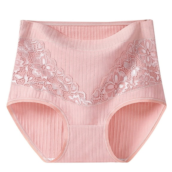Women's Solid Lace Plus Size High Waist Leak Proof Cotton Crotch Shorts Underwear Panties Underwear Women Pack Women's Underwear Cotton Pinky 4XL