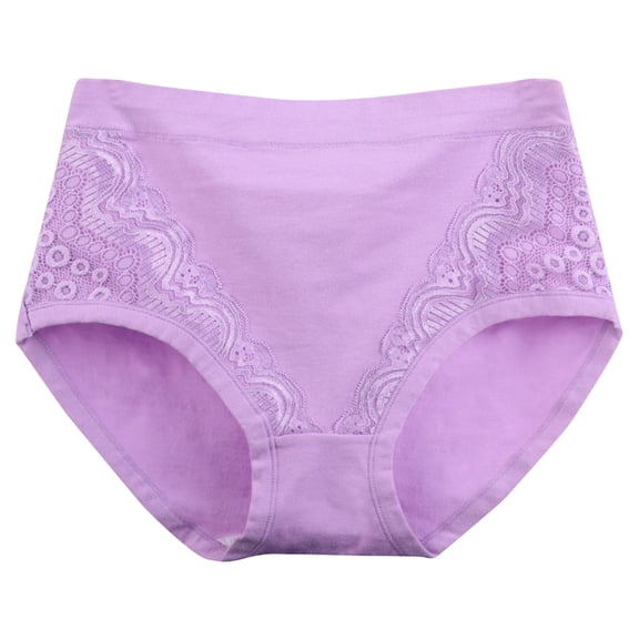 Women's Solid Lace Plus Size High Waist Leak Proof Cotton Crotch Shorts Underwear Panties Undies for Women Cute Brief Panties for Women Purple 3XL