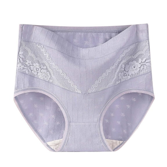 Women's Solid Lace Plus Size XL-6XL Casual High Waisted Cotton Underwear Ladies Soft Full Briefs Panties Soft Breathable Super Stretchy Ladies Briefs Menstrual Underwear for Women Purple XXL
