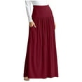 thumbnail image 1 of Women's Solid Lightweight Flare Midi Pull On Closure Skirt Women's Casual Stretchy High Waist A-Line Skirt Pleated Flared Midi Skirt, 1 of 3