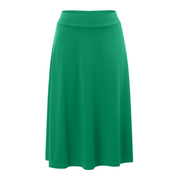 Women's Solid Lightweight Flare Midi Skirt - Pull-On Closure, Polyester Stretchy Fabric for S-XXL Plus Sizes
