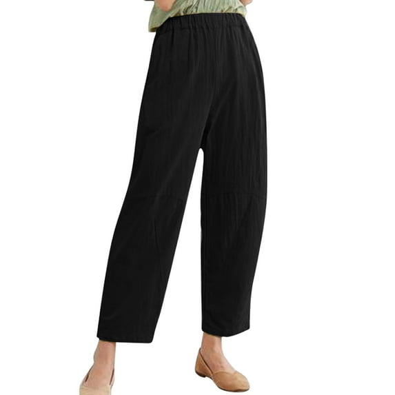 Women's Solid Linen Loose And Linen Casual Pants Casual Trouser Pants Loose Fitting Pants for Women Casual Loose Womens Pants Elastic Waist Womens Casual Pants Petite Cute Sweatpants Beach Cover up