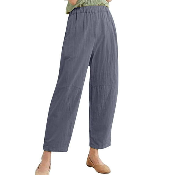 Women's Solid Linen Loose And Linen Casual Pants Casual Trouser Pants Loose Fitting Pants for Women Casual Loose Womens Pants Elastic Waist Womens Casual Pants Petite Cute Sweatpants Beach Cover up