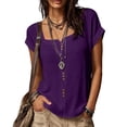 thumbnail image 1 of Women's Solid Linen Short Sleeve U-Neck Button Top Summer T-Shirt, 1 of 9