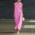 thumbnail image 1 of Women's Solid Linen Sleeveless Long Shift Dress with Side Slit Casual, 1 of 7