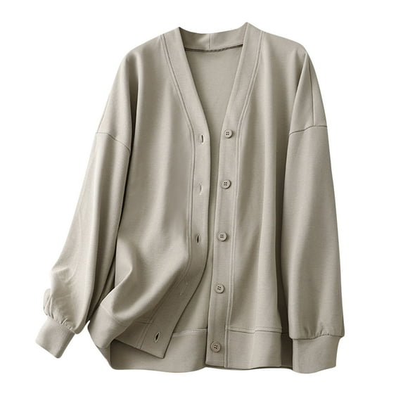 Women's Solid Long Sleeve Button Down Cardigan Jacket Lightweight Crew Neck Casual Basic Outwear with Pockets