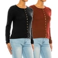 thumbnail image 1 of Women's Solid Long Sleeve Crew Neck Snap Button Soft Sweater Cardigan (Pack of 2), 1 of 5