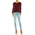 thumbnail image 1 of Women's Solid Long Sleeve Crew Neck Snap Button Soft Sweater Cardigan, 1 of 6