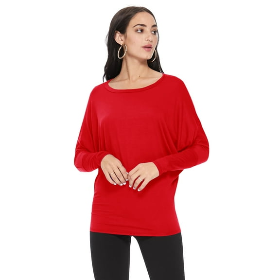 Women's Dolman Sleeve Knit Tunic Top Solid Long Sleeve Draped Loose Fit Pullover